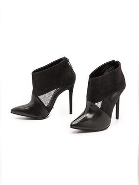 Schutz Pia Black Leather Mesh Booties 6.5 Women’s Pointed Toe